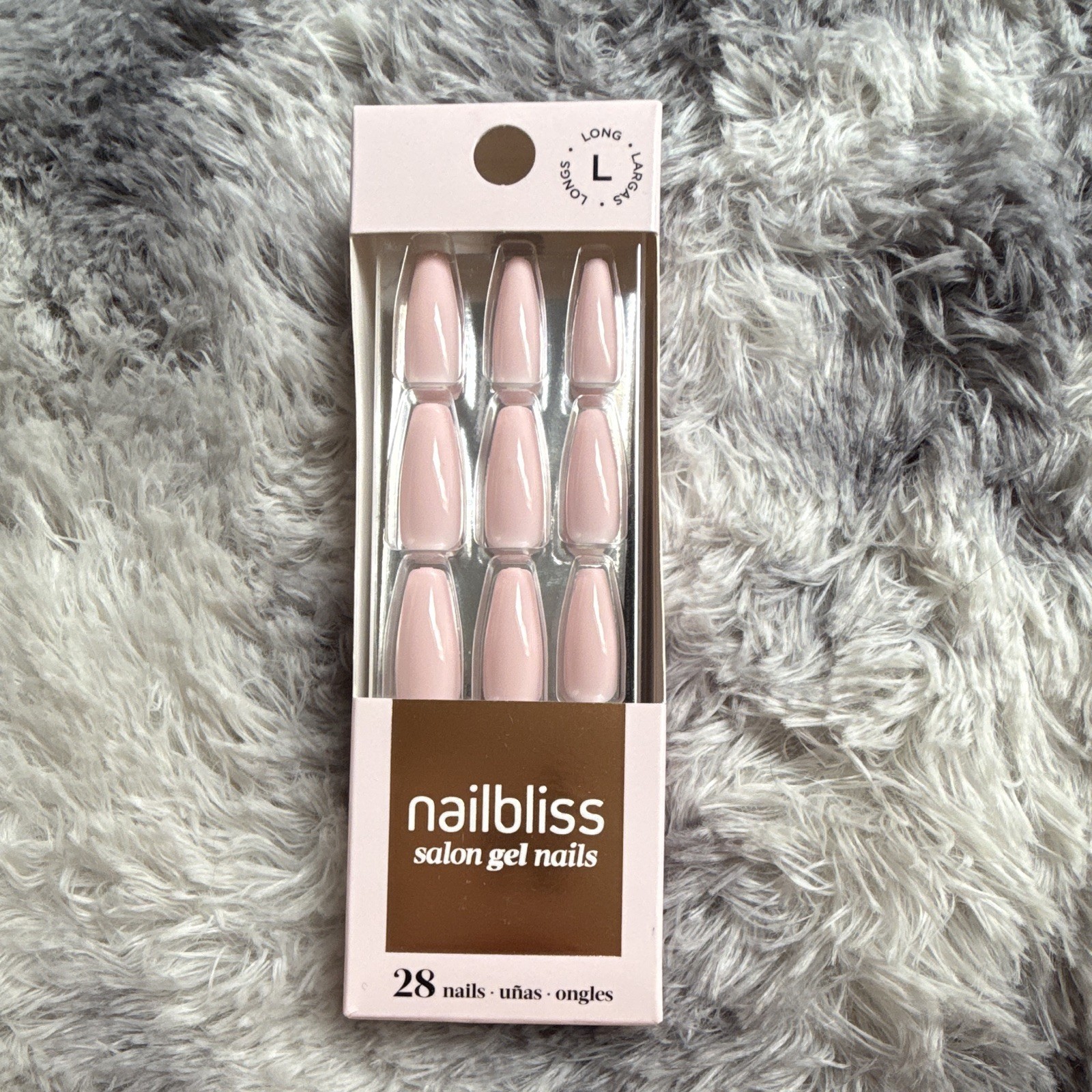 nailbliss Pink Shiny Press-On Nails, Long Coffin Full Cover, 28 Count