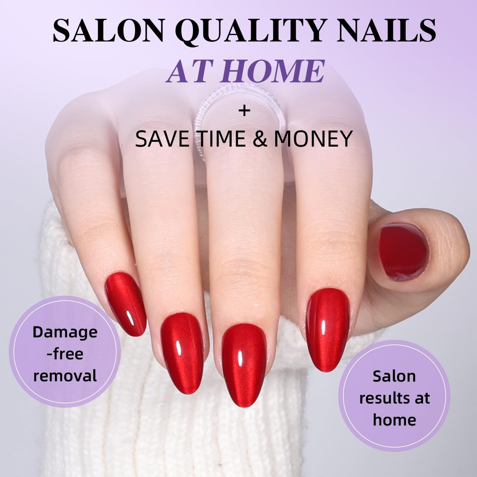 Cherry Red Cat Eye Press On Nails, Short Almond Reusable Nails | Includes 32 …