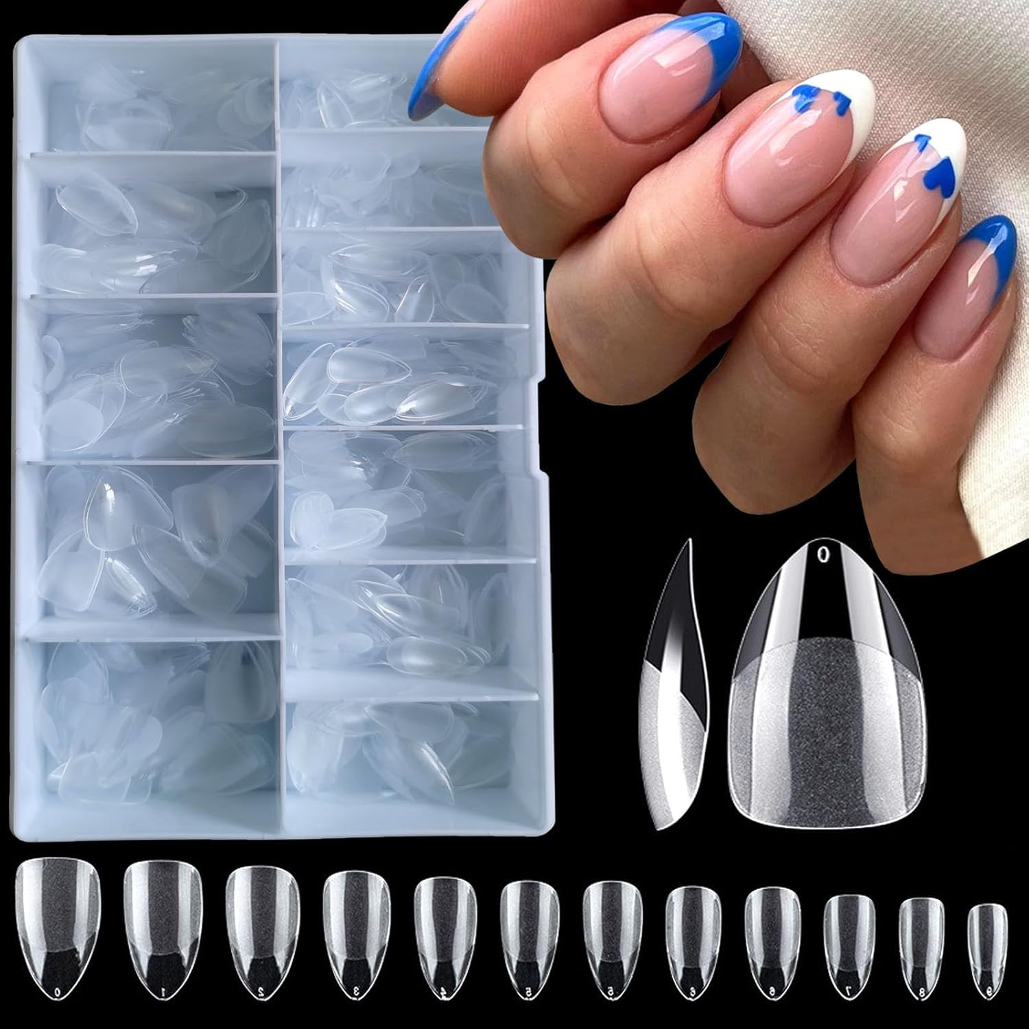 Loveourhome 600Pc Short Almond Gel Nail Tips Full Cover Clear Fake Nails XS Stil