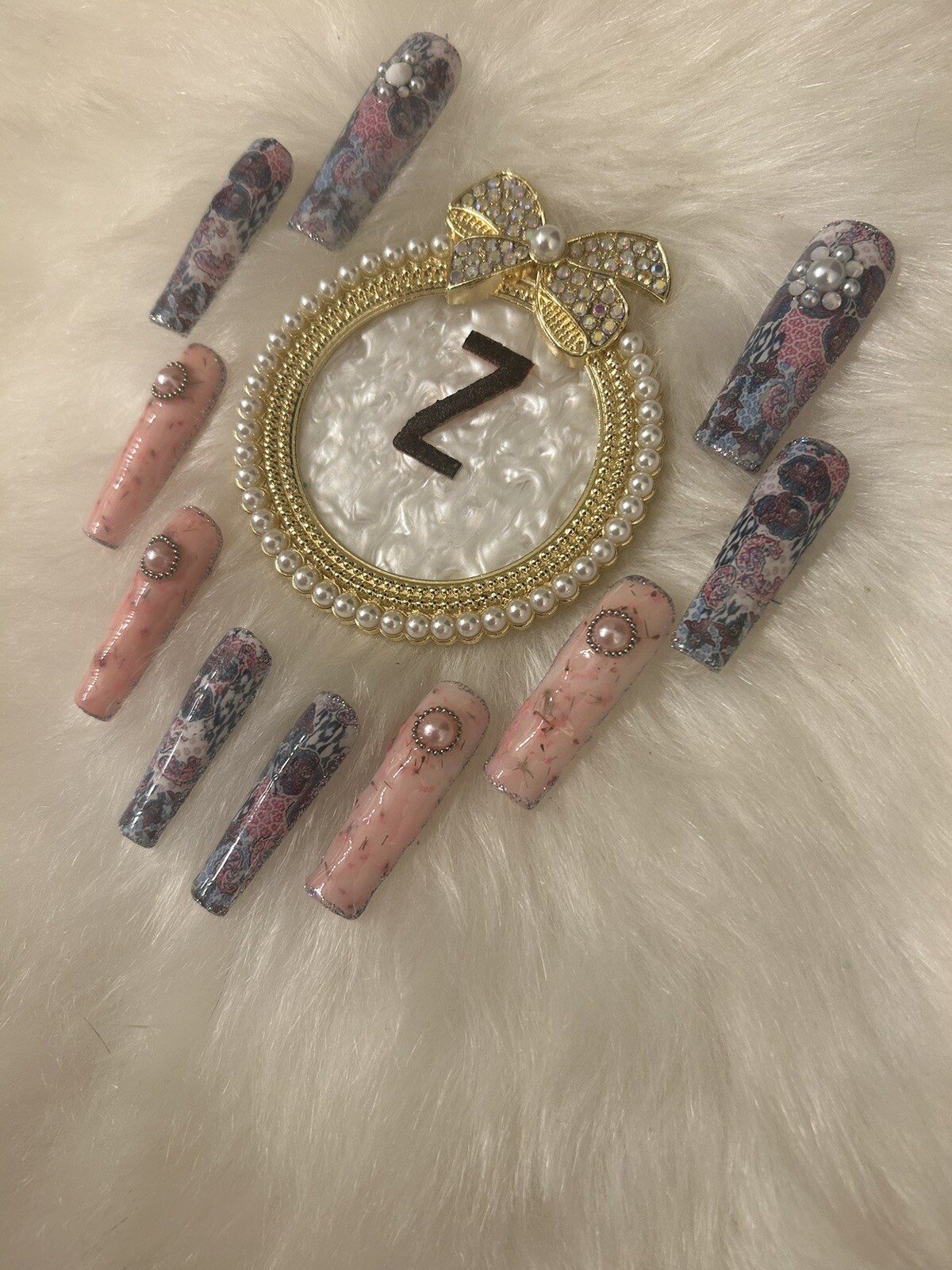 Z NAILZ! Gorgeous 10 Pc.Handcrafted 2XL Square Pink/Blue Textured Press On Nails
