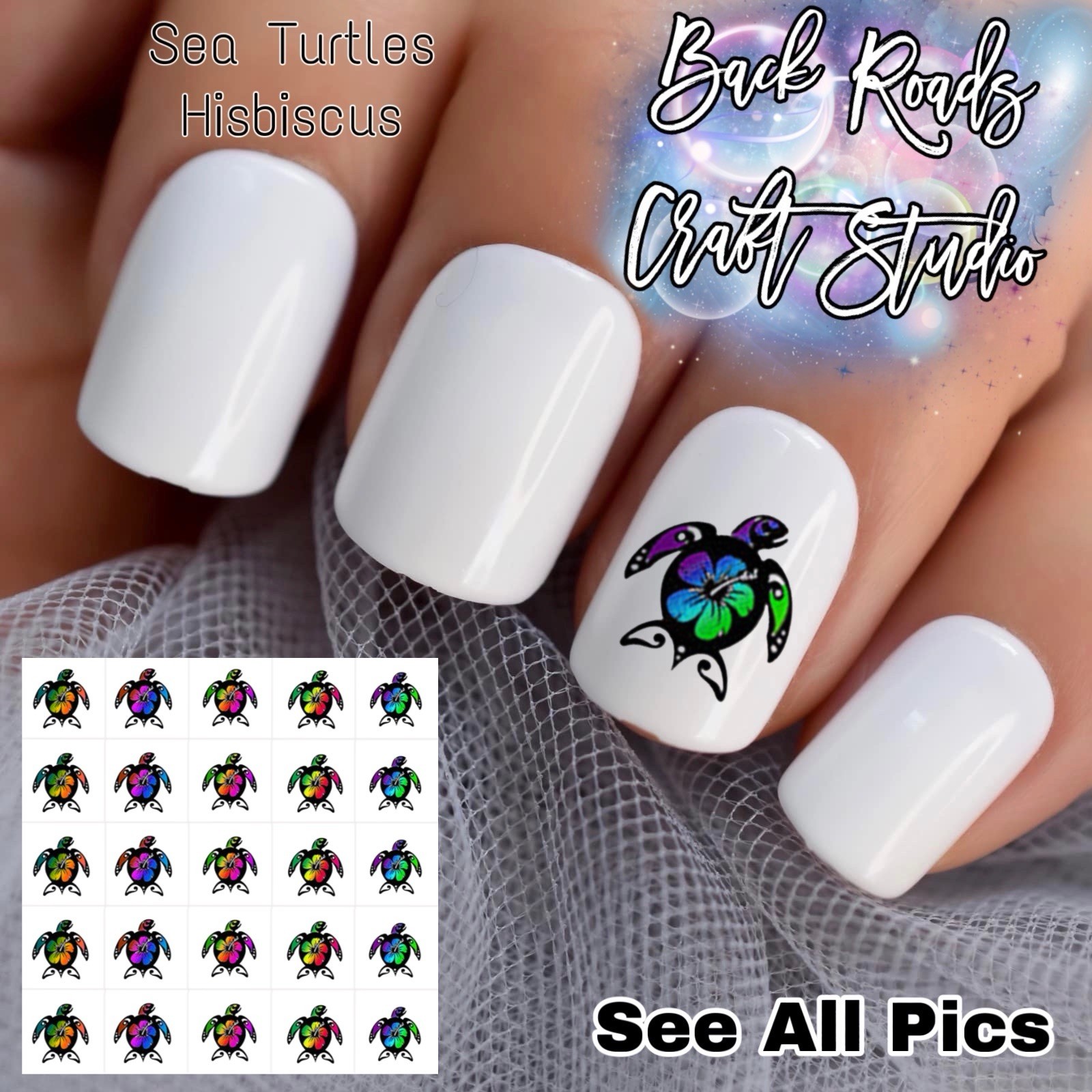 Hibiscus Turtles Waterslide Finger Nail Decals Instructions (set of 50) JS