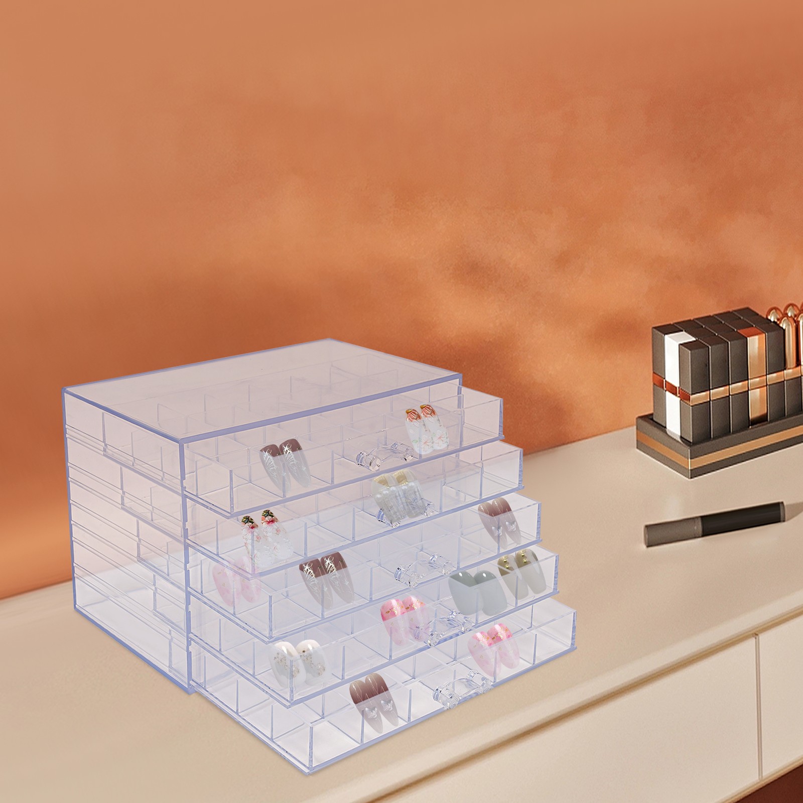 5 Layers 120 Grids Nail Art Supplies Display Case Organizer Nail Art Storage Box