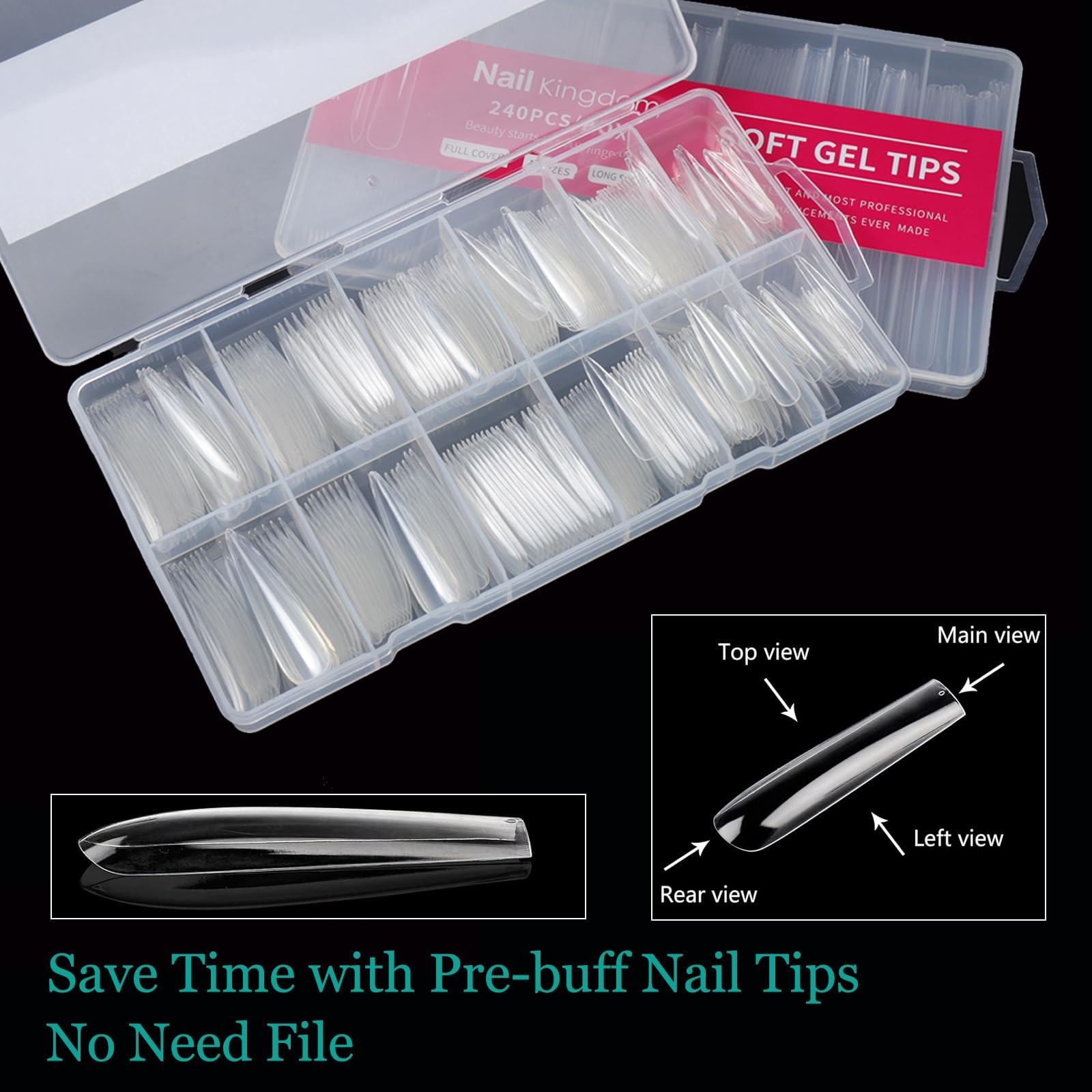 480PCS 3XL Long Clear Nail Tips – 2 Styles Soft Gel False Nails Extension Tip…