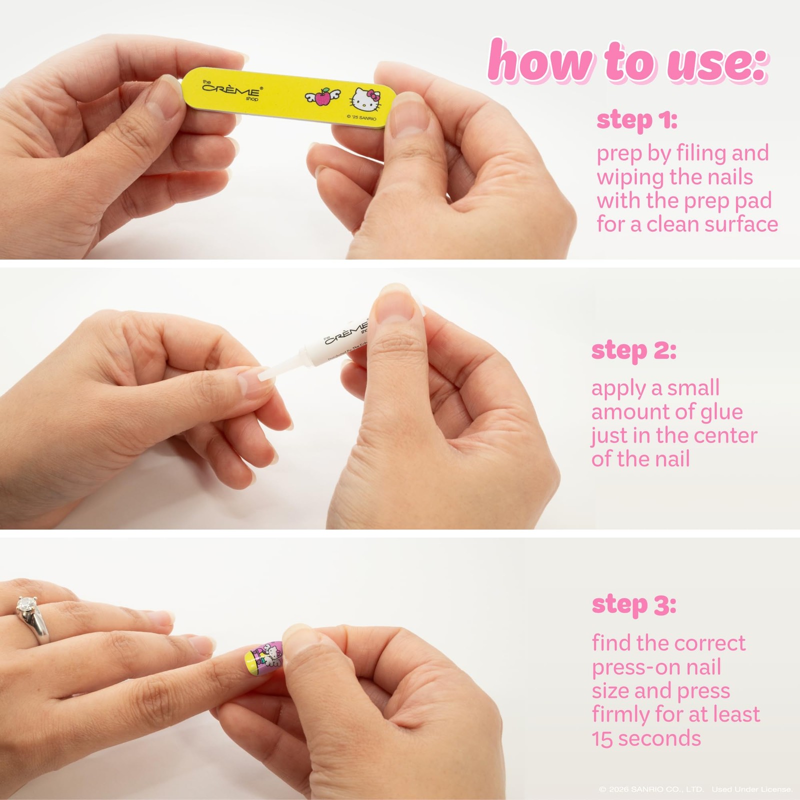 The Crème Shop Hello Kitty Press On Nails, Short Squoval Shape, Sunset Wings