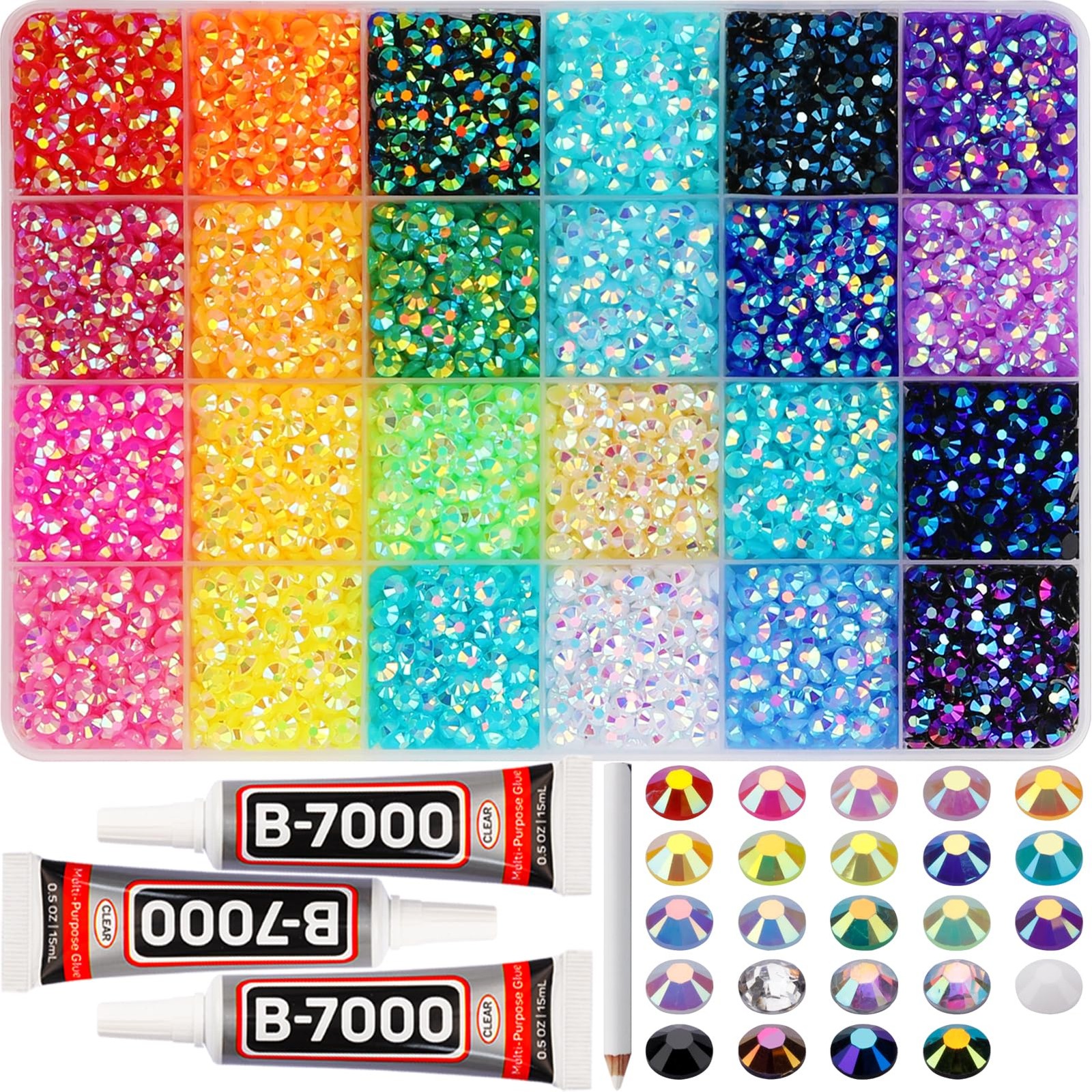 9000Pcs Resin Rhinestones for Bedazzling Crafting, 5mm Jelly Colorful Rainbow…