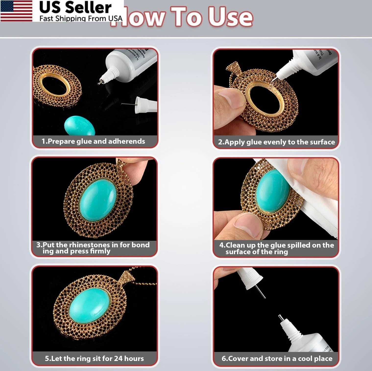 Jewelry Glue for Metal and Stone: 4 PCS 10ML 0.3fl.oz