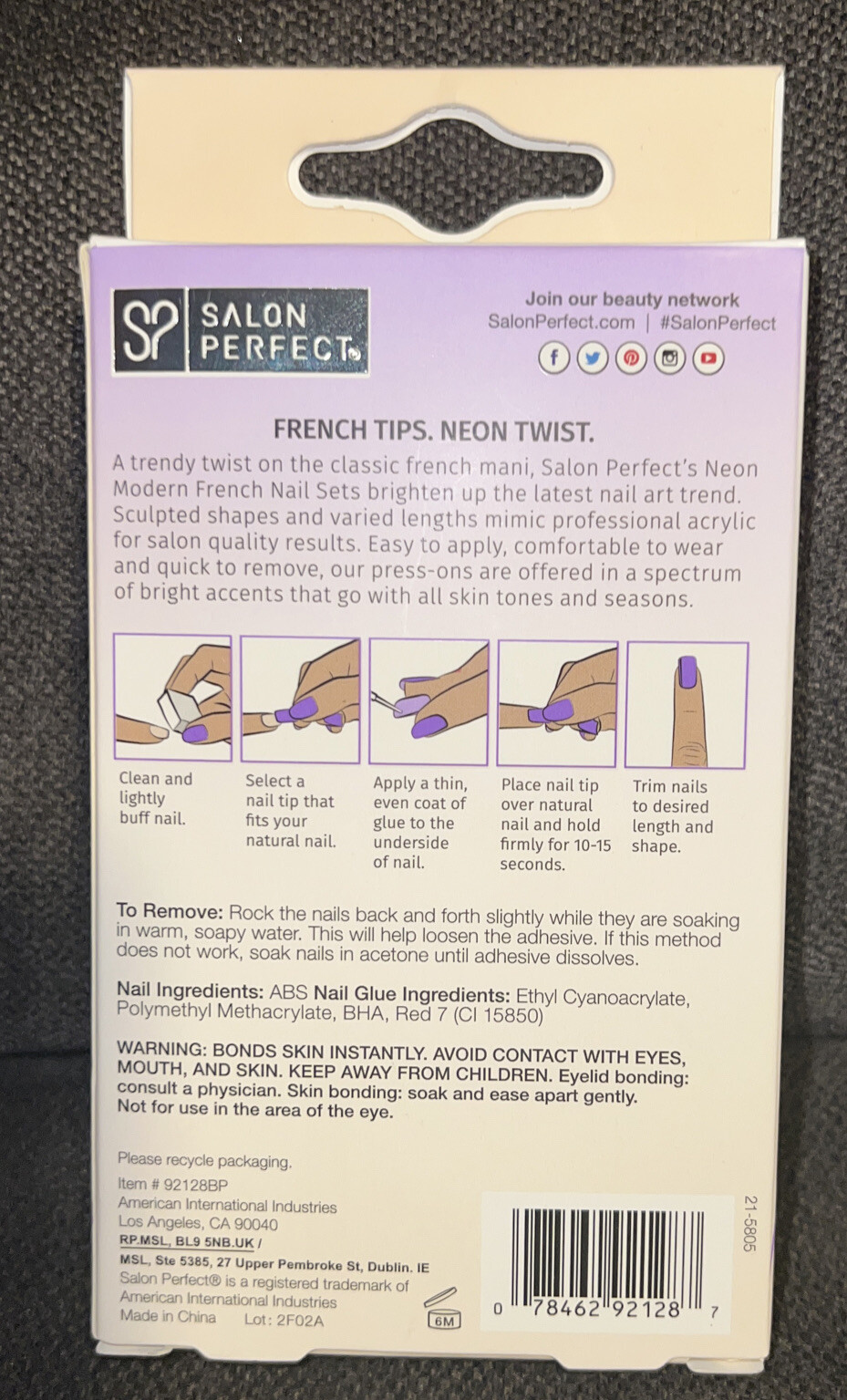Salon Perfect Modern Neon Purple Ombre French Tip Design Long Coffin Shape Nails