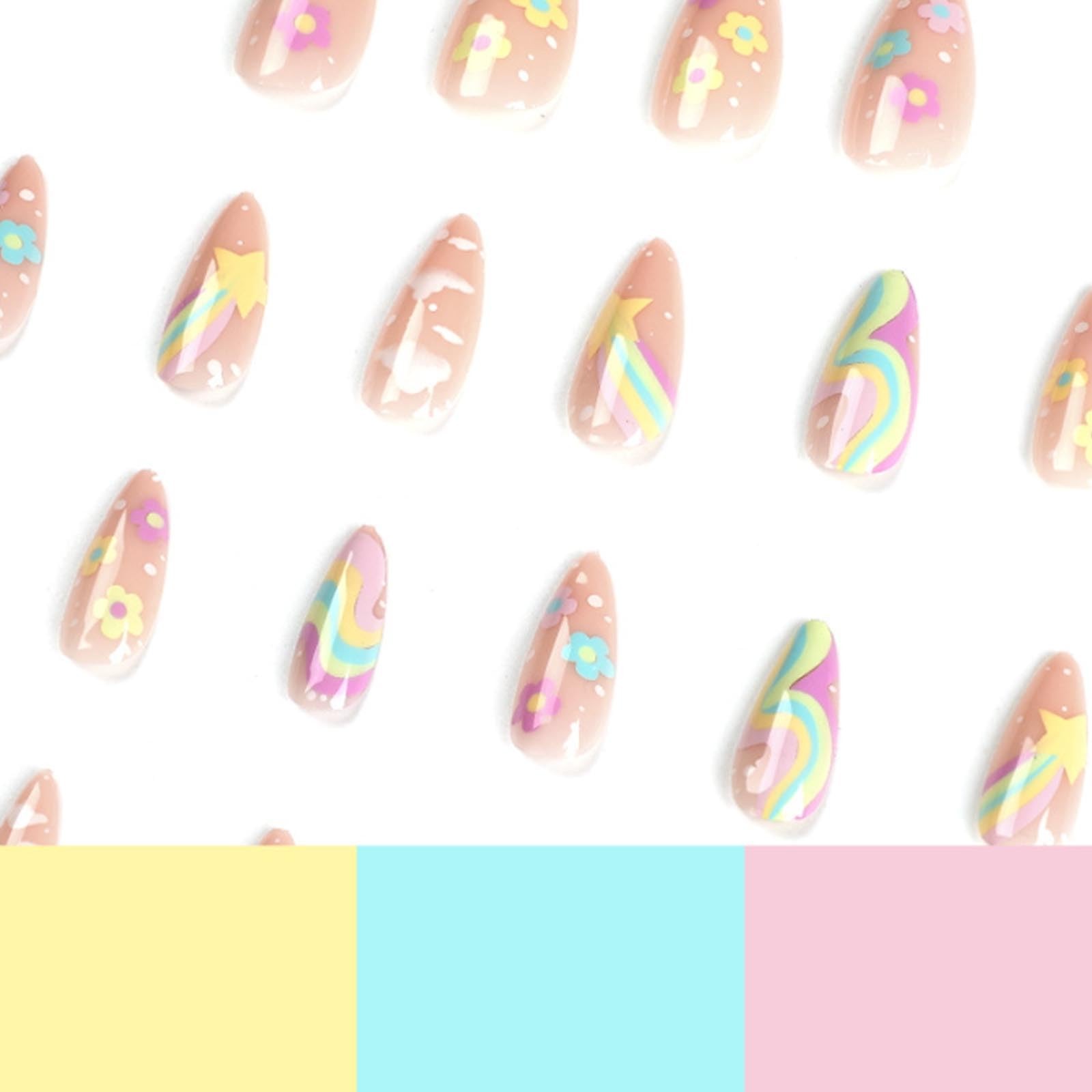 Rainbow Press on Nails Nude False Nails Full Cover Acrylic Cloud Fake Color 5