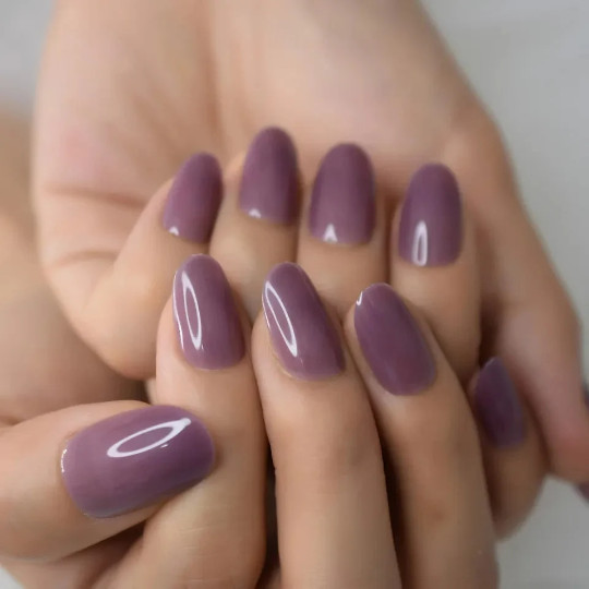 24 Short Press on nails kit w glue Purpe jelly grape oval almond medium