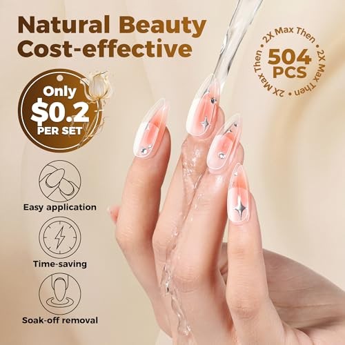Nails Tips,504Pcs Press-on Nails Stiletto Clear Gel Nail Tips, Medium Stiletto