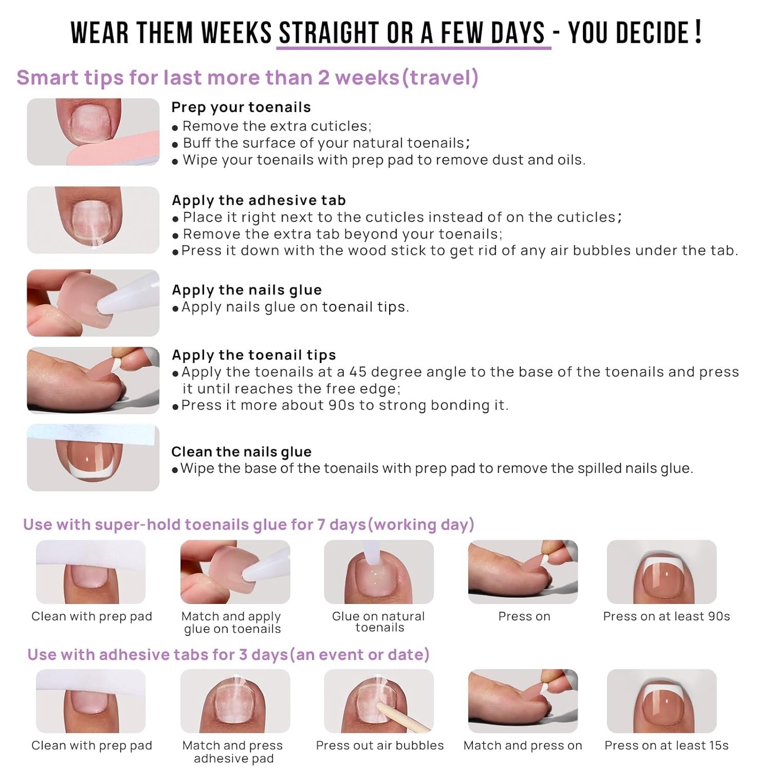 Square Press On Toenails Short Gel Material Lightweight with Adhesive Tabs