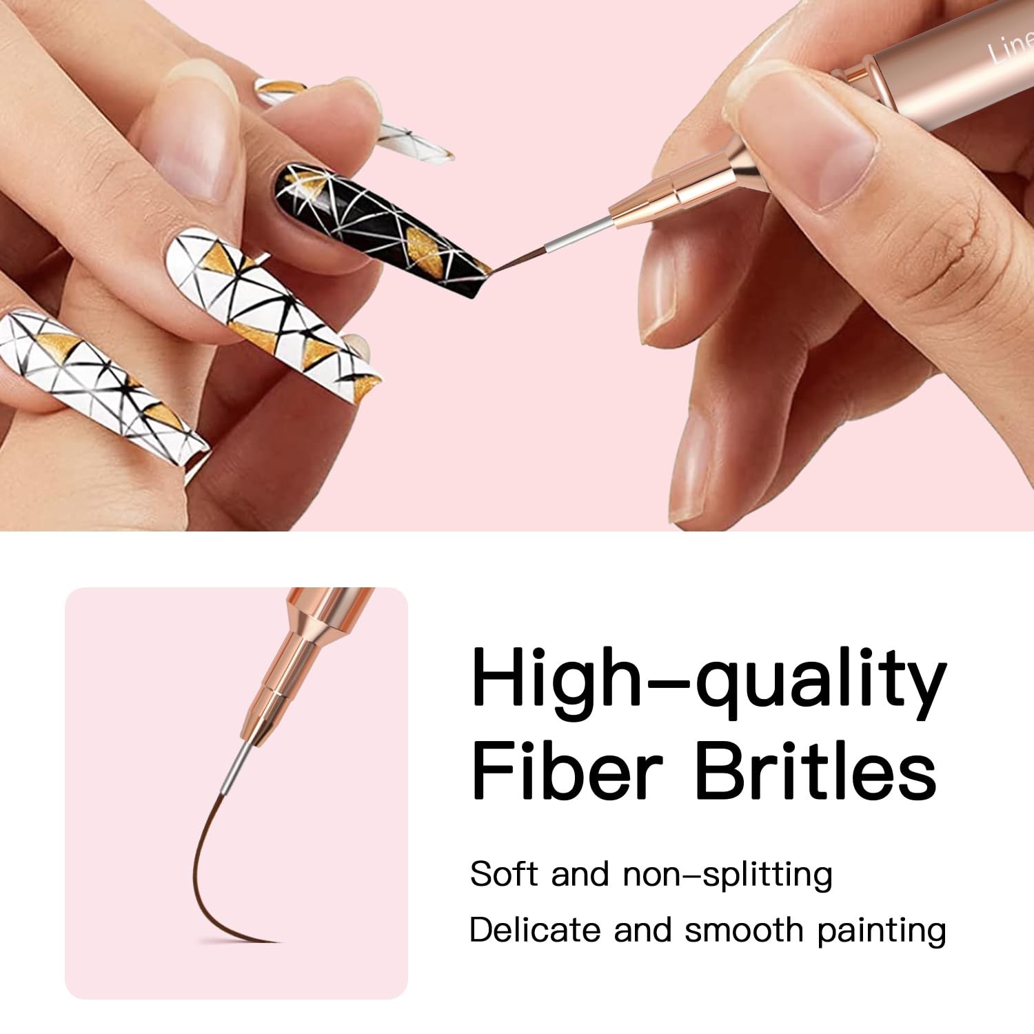 Komall Metallic Nail Art Brushes, 5Pcs Liner Brushes for Nails, Gold | For Long