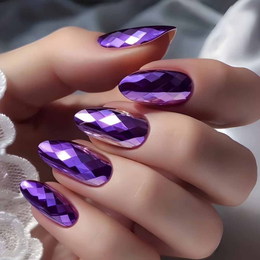 24pcs Gold Diamond-Cut Stiletto Press-On Nails, Luxe for Weddings & Parties