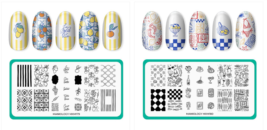 Maniology Mani X Me Nail Stamping Plates Set MXM179 MXM180 Italian Eating