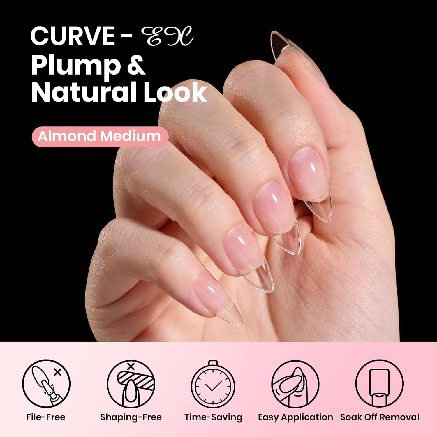 Beetles Gel Nail Tips Curve-Ex – Almond Medium, 320Pcs 16 Sizes, Etch-X Half Mat
