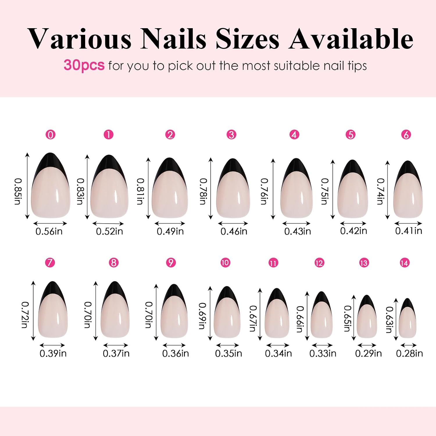 Black French Tip Press on Nails, 30Pcs Short Press on Nails Almond Reusable Acry