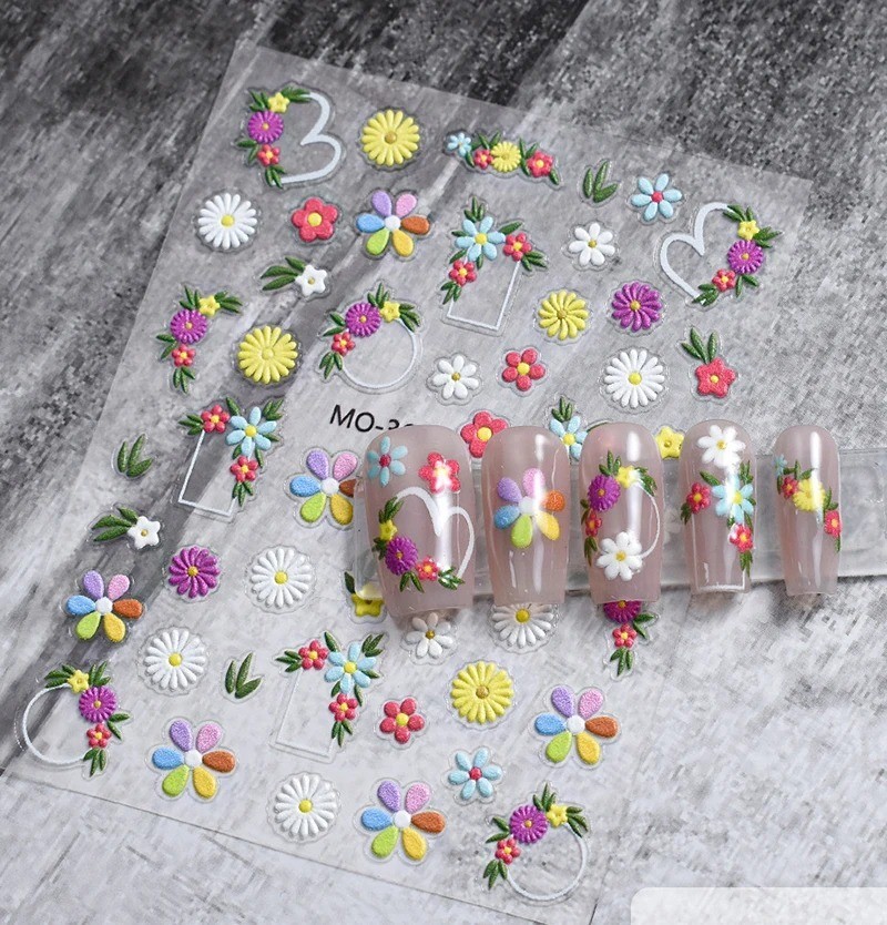 5D Embossed Floral Nail Art Stickers — Decals for Manicure Decoration