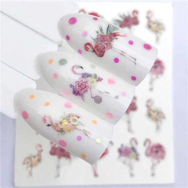Nail Art Water Transfer Sticker Palm Tree Aloha Feather Flamingo Bird Decals DIY
