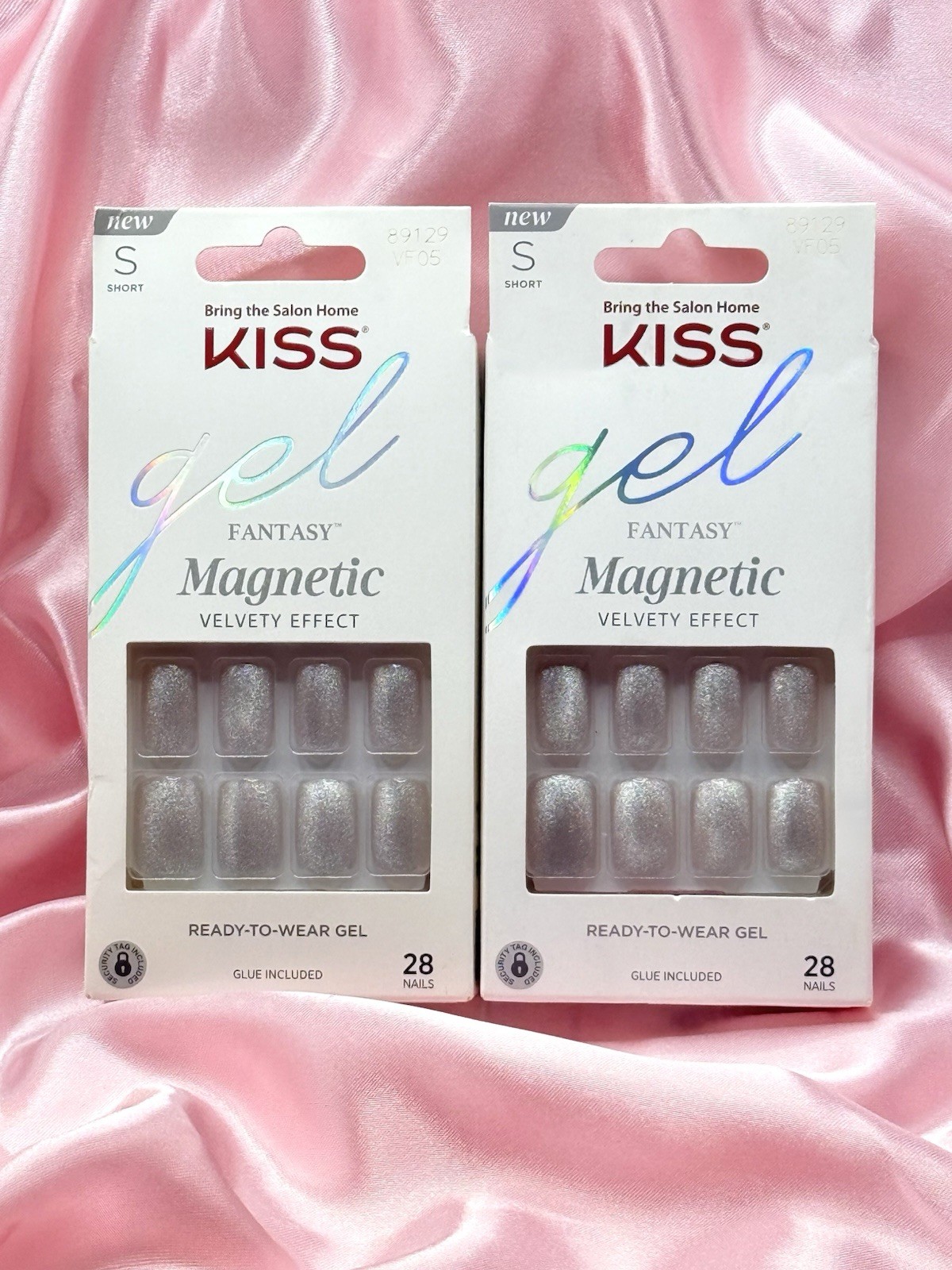 Kiss Gel Fantasy Magnetic Silver Short Press-On Manicure Nails 89129 (Lot Of 2)