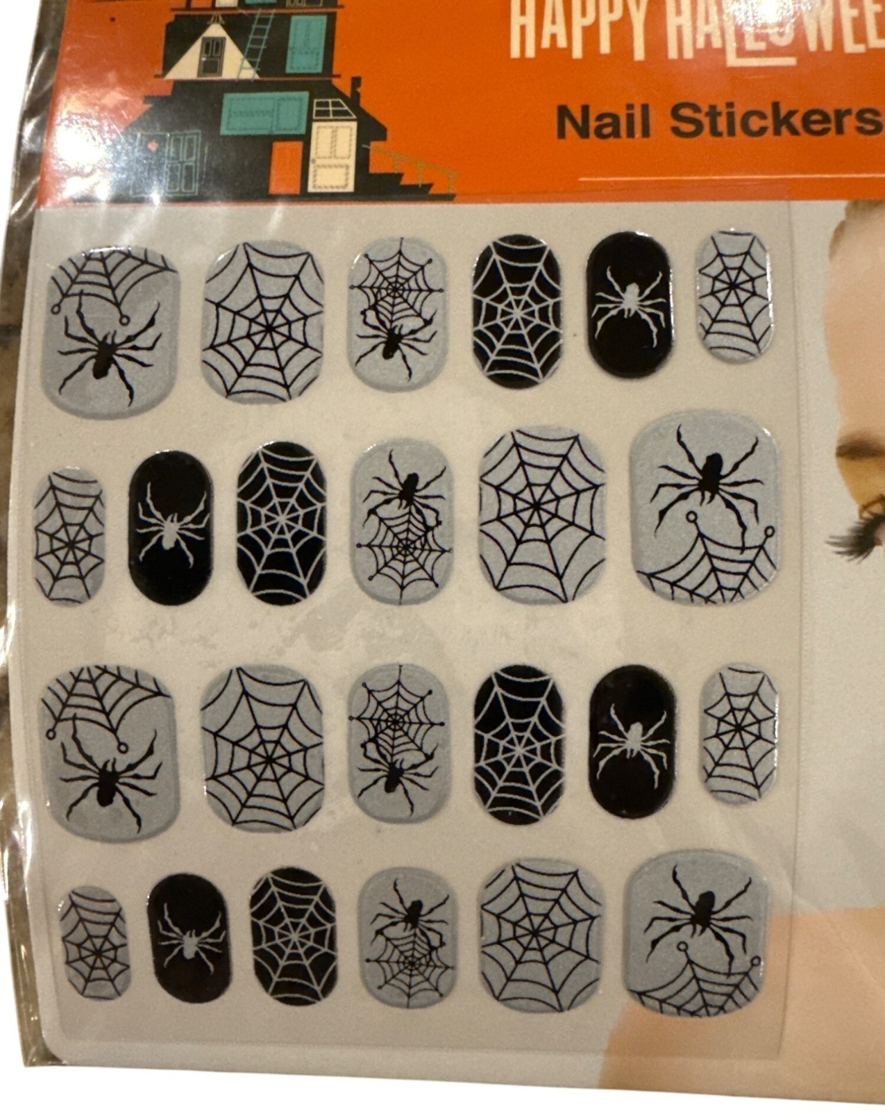 HAPPY HALLOWEEN 92-647283 24 Nail Art Stickers Black+Grey SPIDERS+WEBS Girls