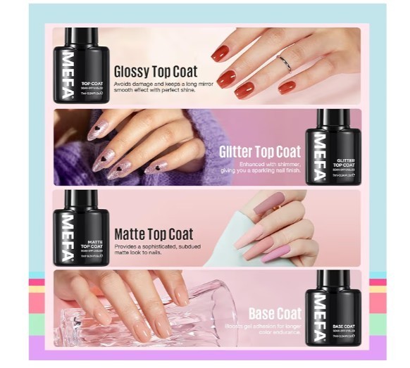 MEFA Gel Nail Polish with UV Light 60pc Total, 32pc Colors All Seasons Soak Off