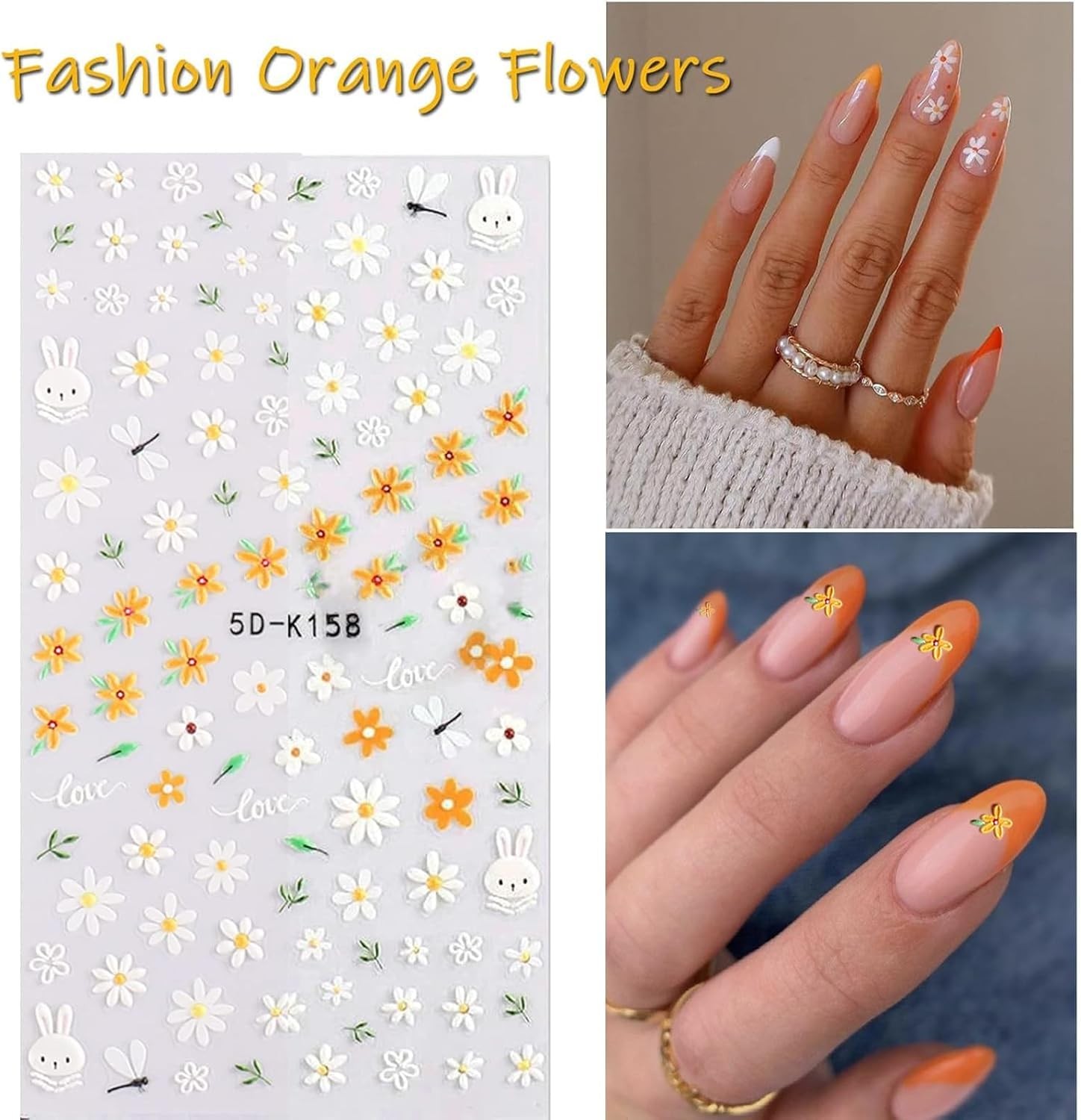Flower Nail Art Stickers Decals 5D Embossed Spring Colorful-01