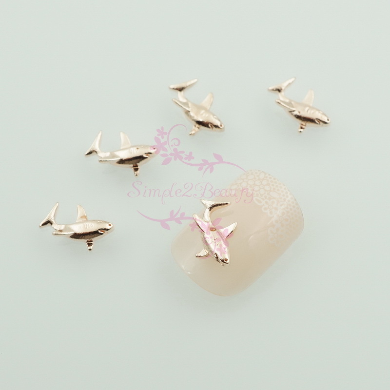 100 Shark Shape Summer Rose Gold Metal 3D Nail Art Alloy Charms DIY Decorations