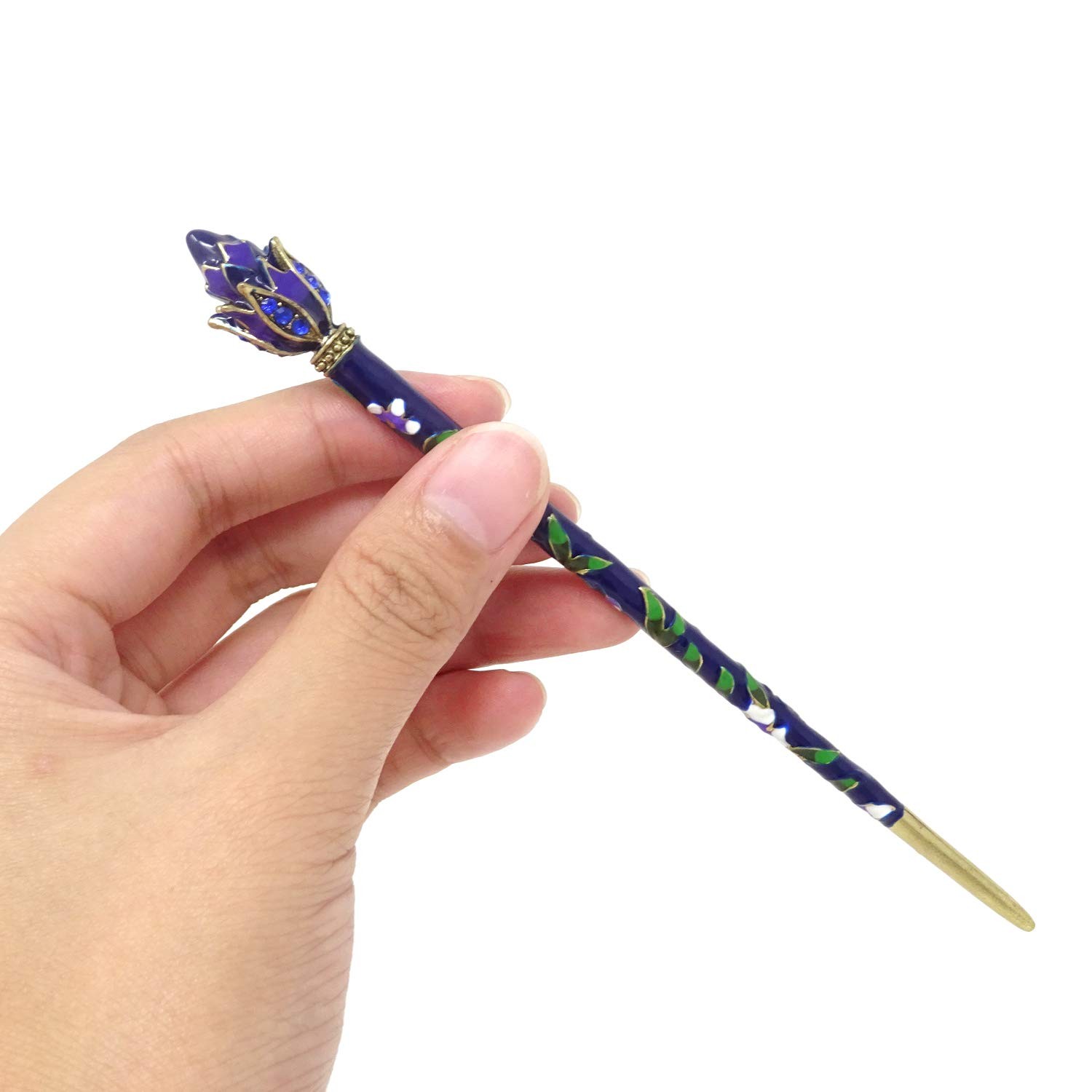 Honbay Cloisonn Vintage Hair Stick With Lotus 1 Count (Pack of 1), Blue