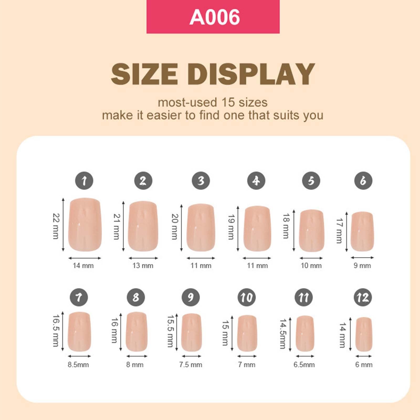 288Pcs Square Press on Nails Medium Fake Solid Medium, A006