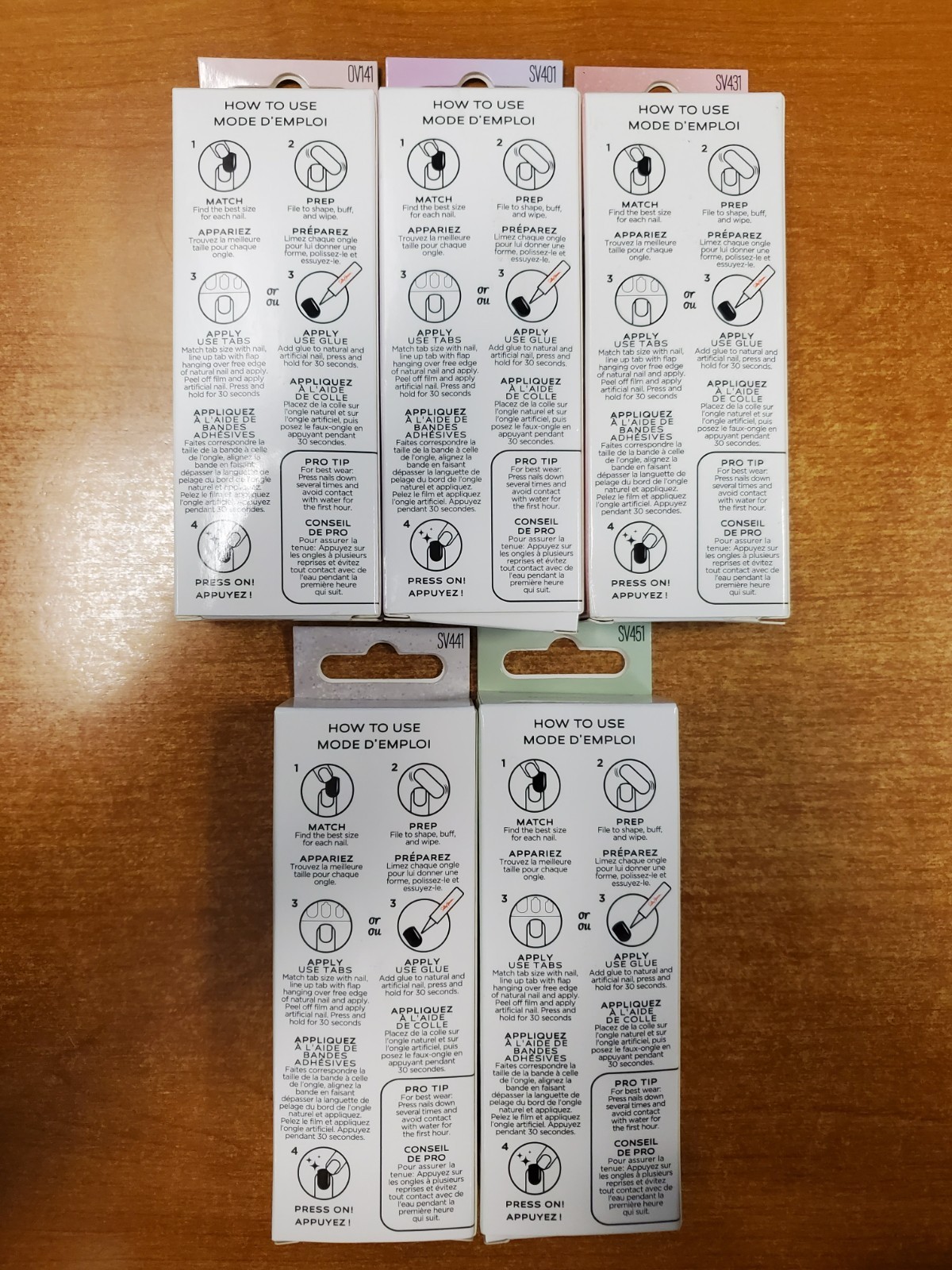 5 Pk: Sally Hansen Perfect Press-on Nails ASSORTED Short/Medium Squoval 5C-3257