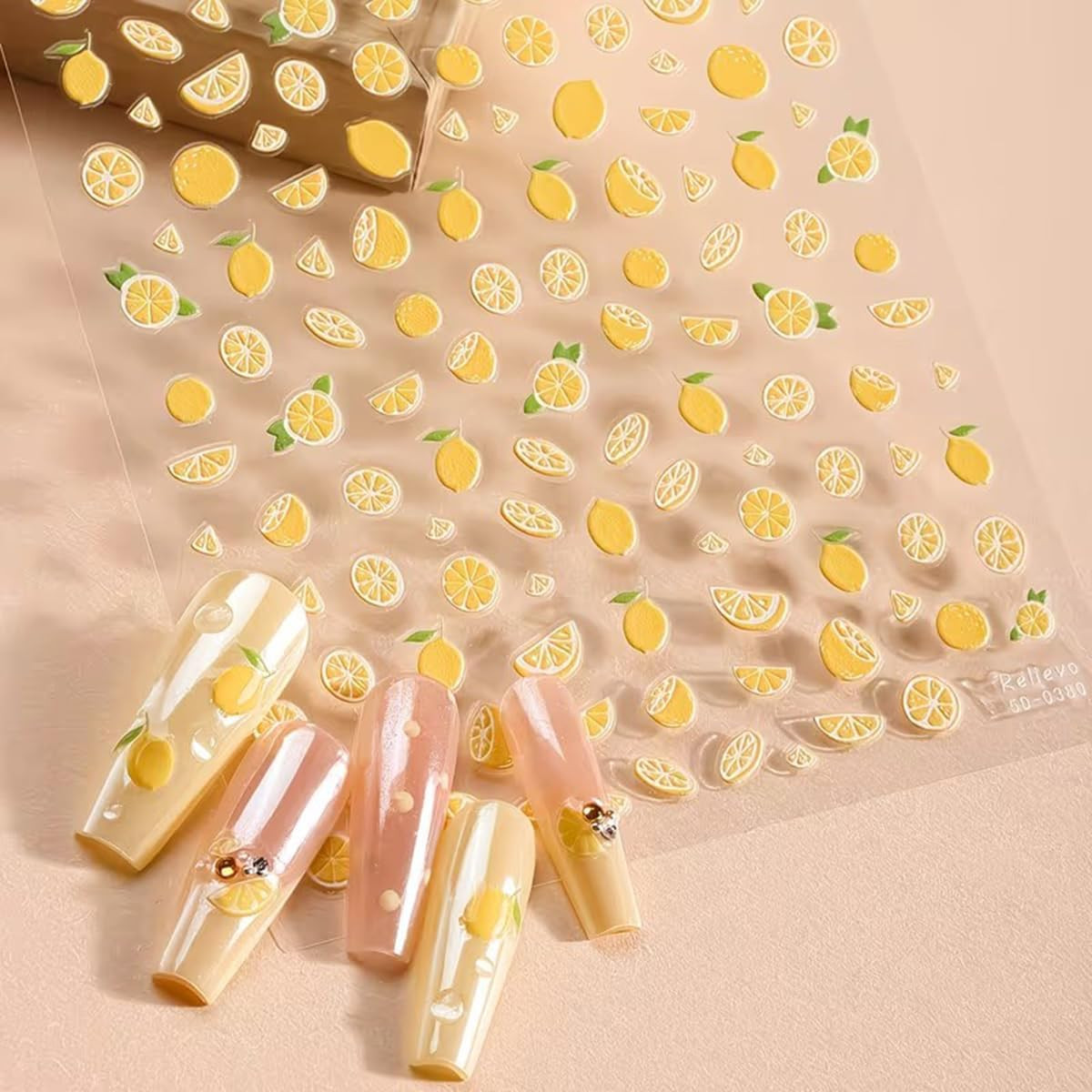 Lemon Nail Art Stickers Decals 5D Embossed Summer Lemon Nail Decals 1PCS Fruit S