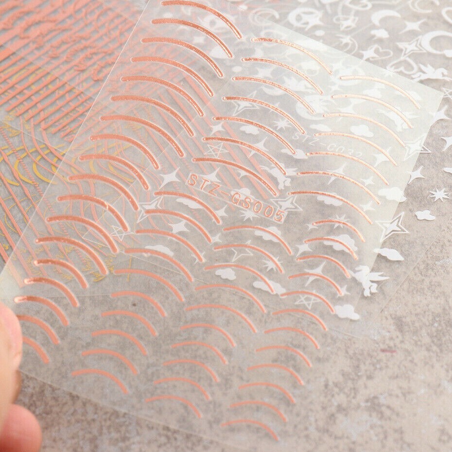 Nail Art Stickers Decals Rose Gold Lace Abstract Lines French Line Manicure NS33
