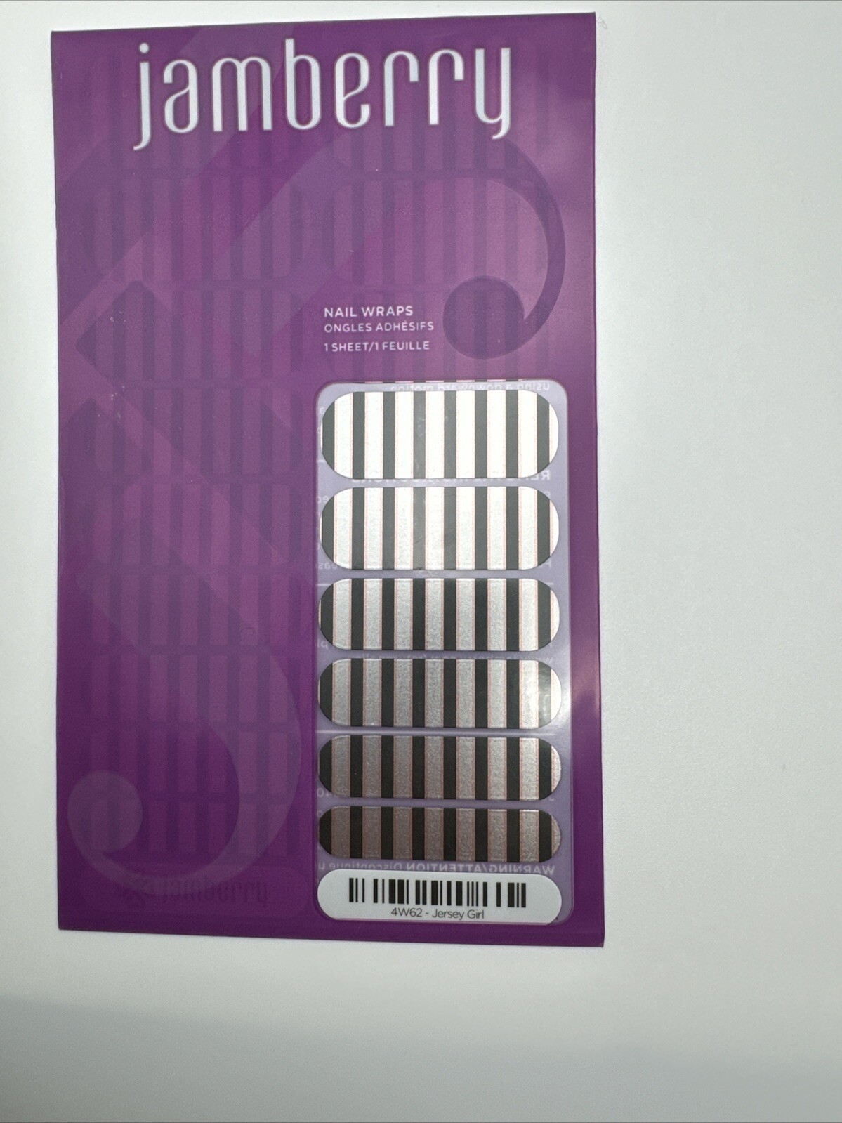 Jamberry Nail Wraps Jersey girl Full sheet (silver/black Metallic Stripe)