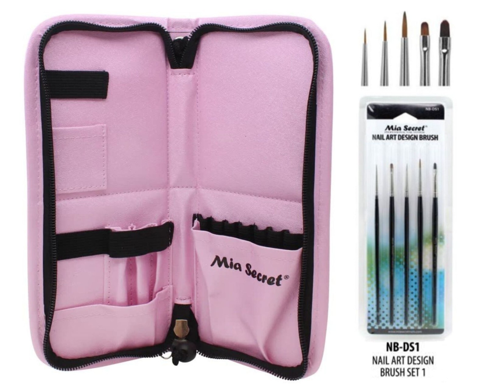 Mia Secret – Brush Holder Premier (PINK) & Design Brush 5pc Set (NB-DS1)-COMBO