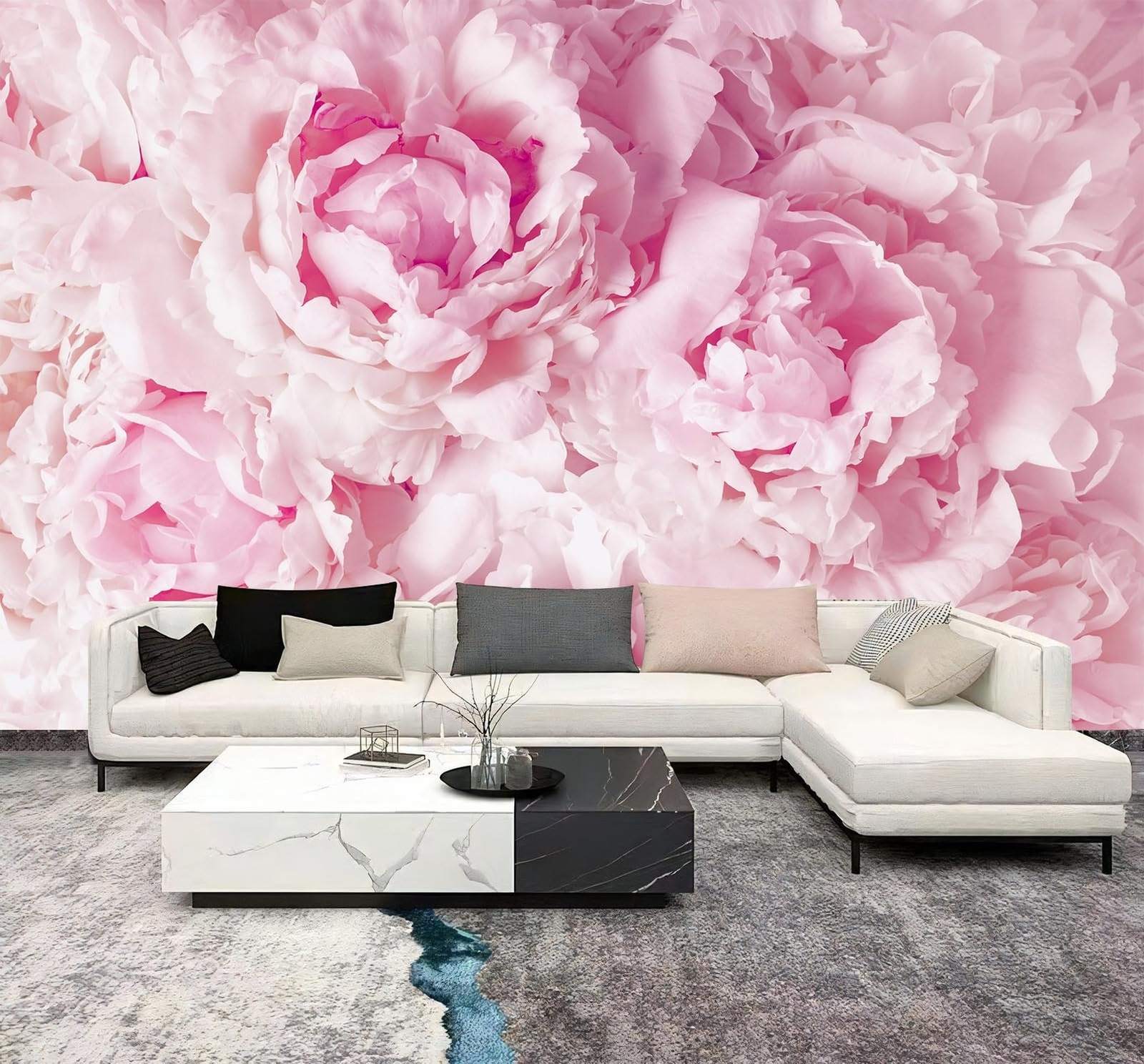 WFBHUA-Pink Floral Wallpaper Mural Peony Flower Wallpaper for Girls Bedroom W…