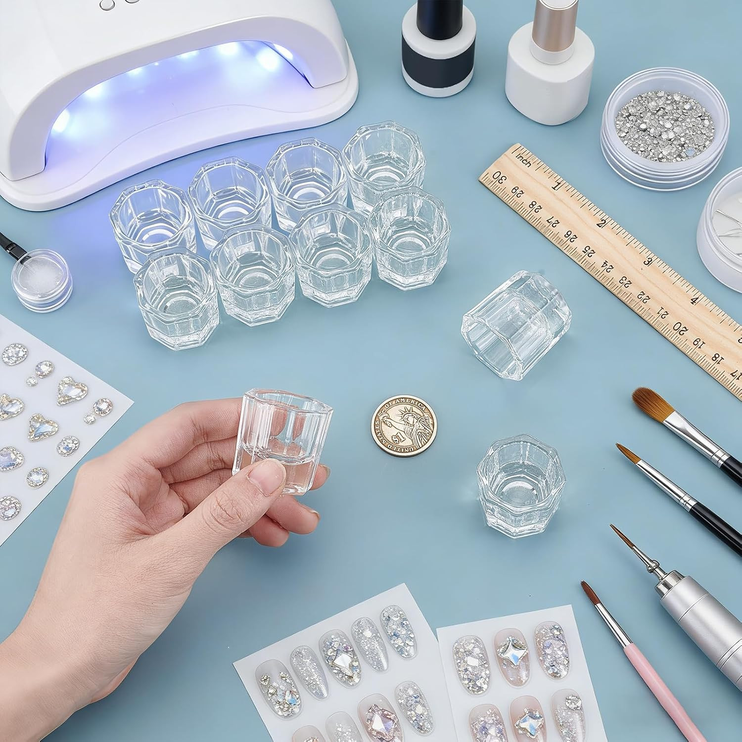 20PCS Nail Art Dappen Dish Cups for Acrylic Liquid and Powder Clear Glass Nail