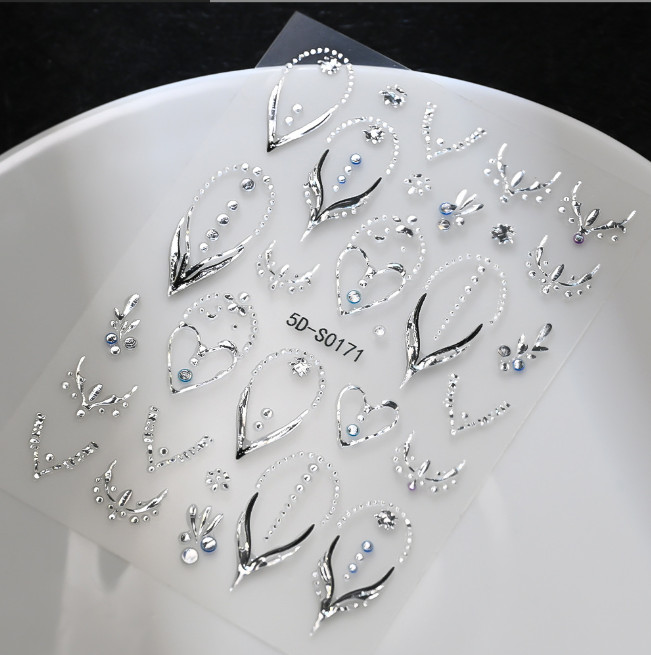 2Pcs Flower Rhinestones French Daisy Nail Art Stickers 3D Self-Adhesive NH21
