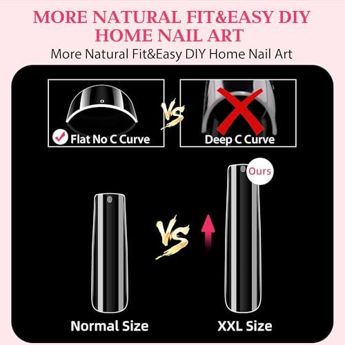Extra Long Tapered Sqaure Nail Tips Full Cover 504pcs No C Curve Full Square