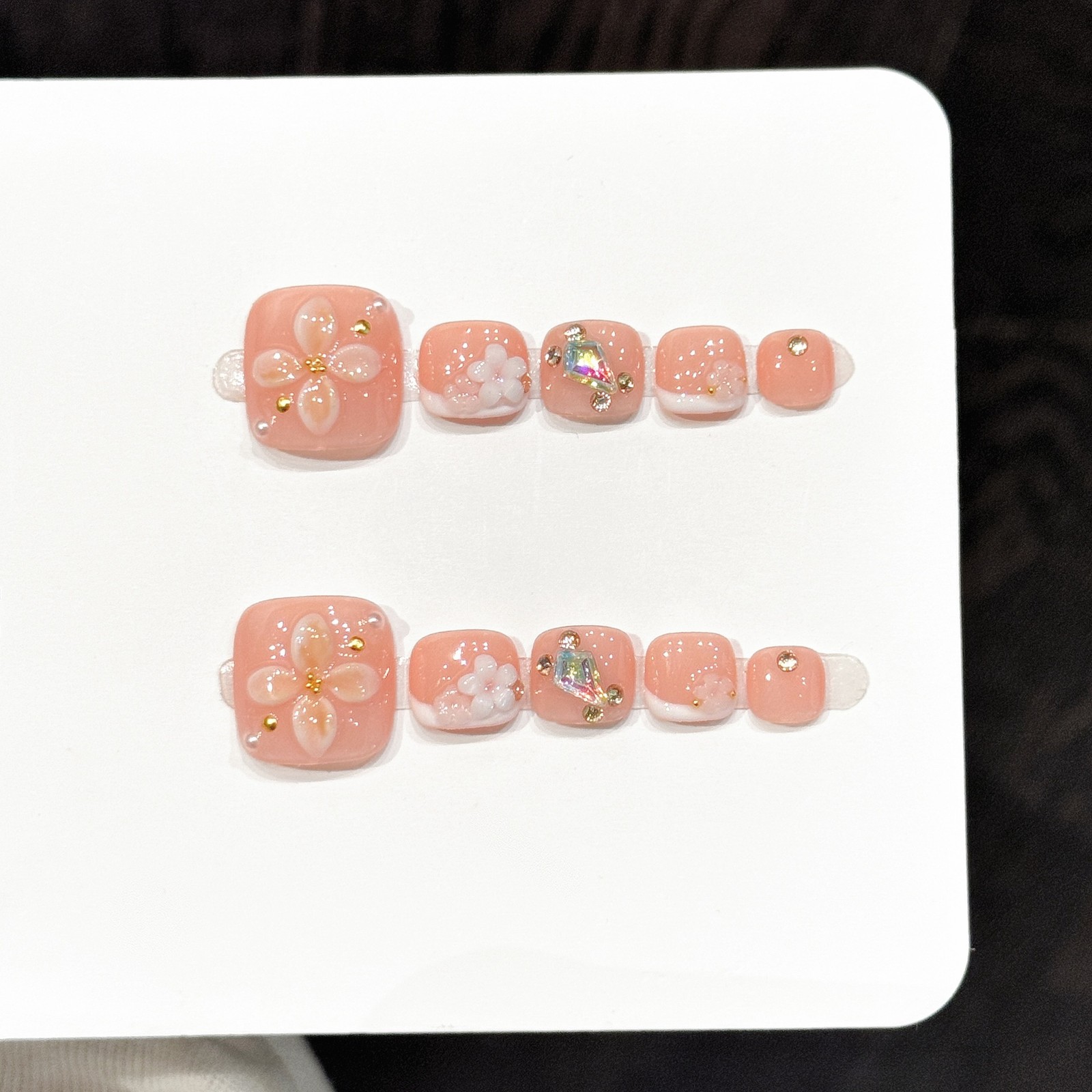 12Pcs Nude Pink Rhinestone toenails Press On Nails Waterproof For Dating & party