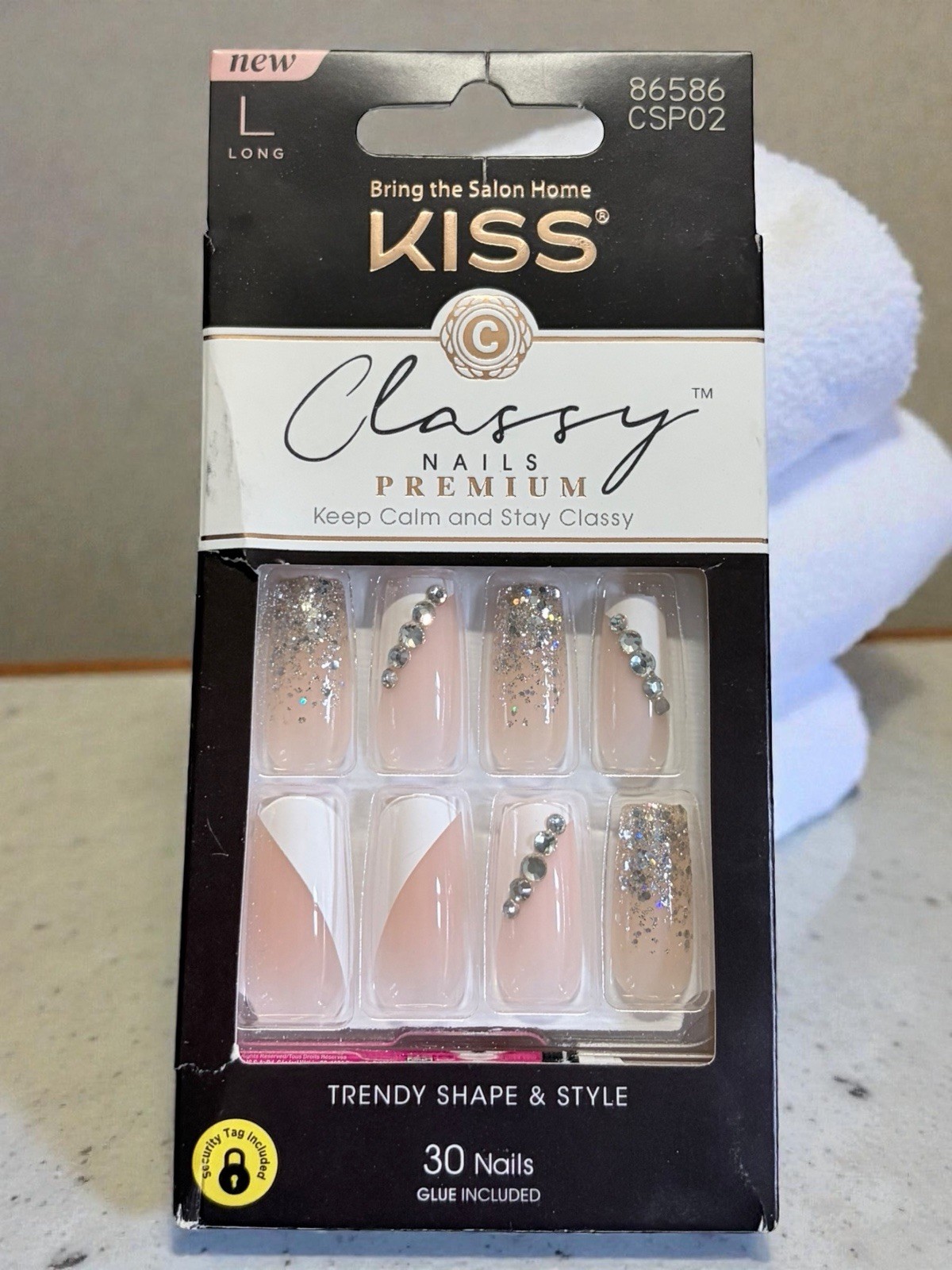 KISS Classy Nails Keep Calm & Stay Classy 28 Medium Nails & Glue 90682 CS08 NEW