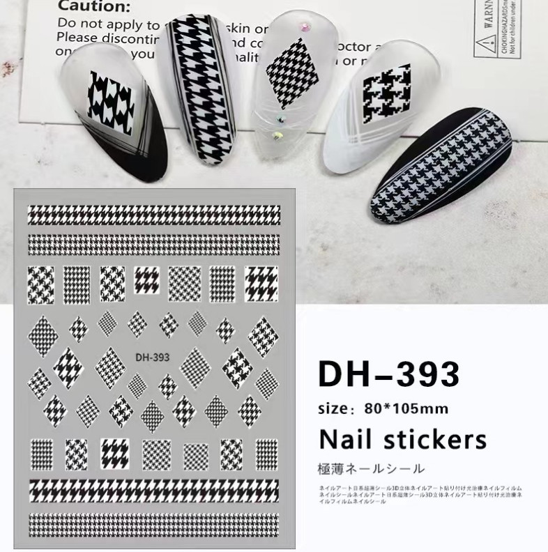 Nail art 3D stickers Adhesive Decal White Black Square Lace Butterfly Heart NH12