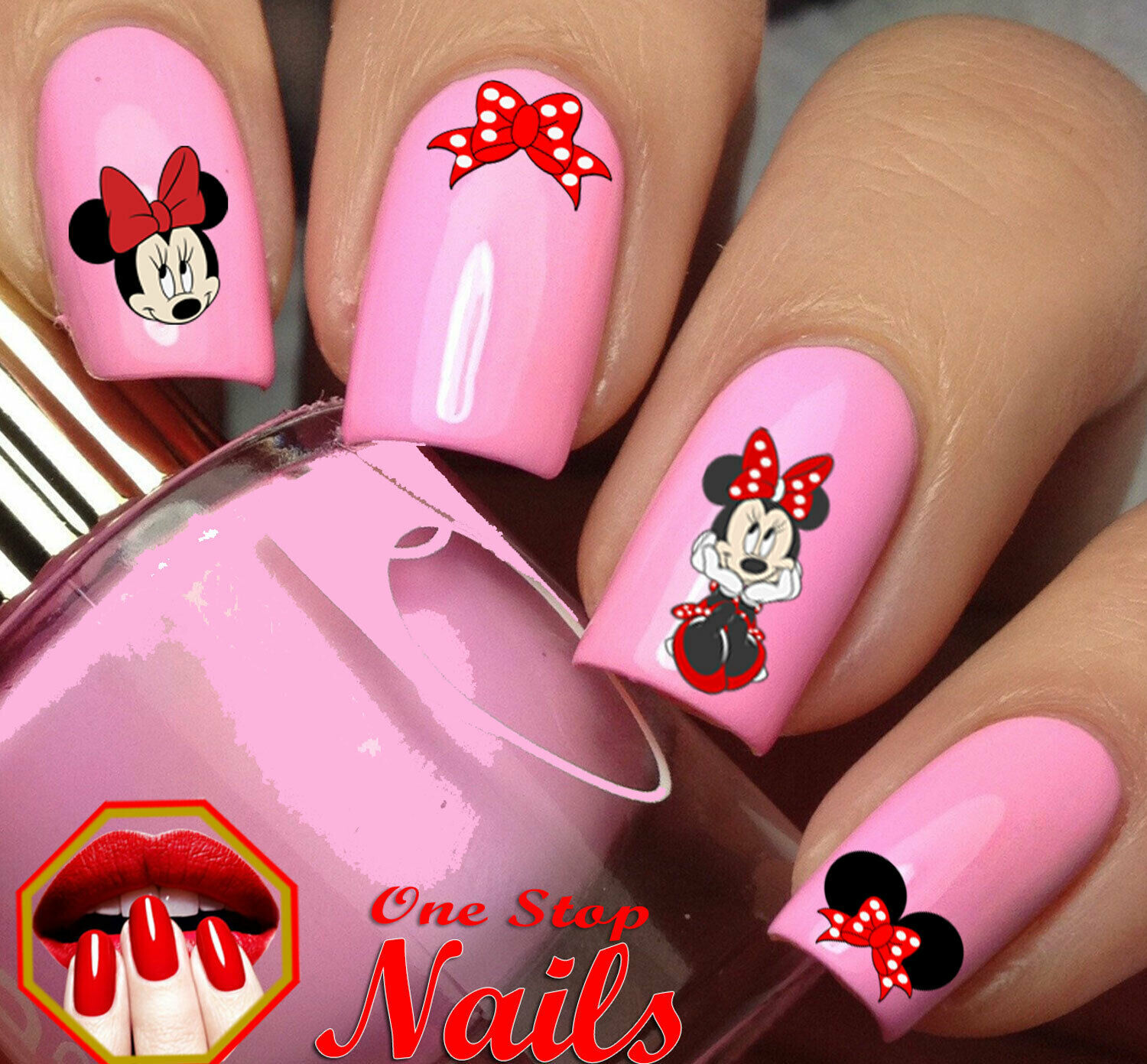 Minnie Mouse in Red Clear Vinyl Peel and Stick Nail Decals with White V8