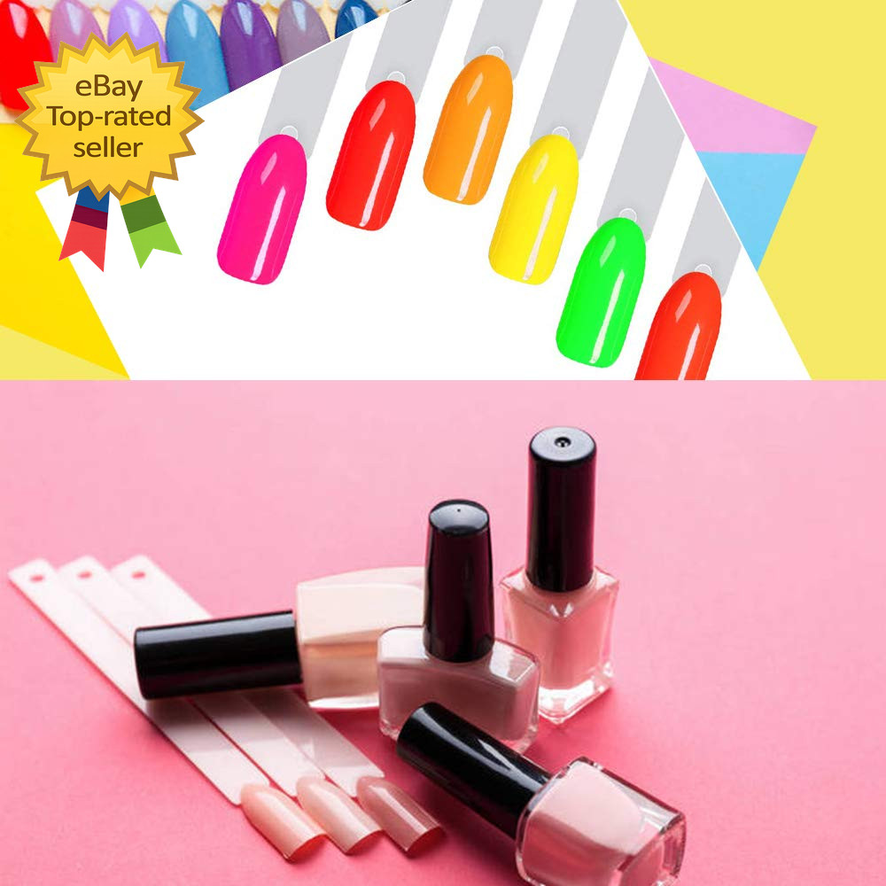 150 Pcs Clear Nail Swatch Sticks with Ring Fan Shape Nail Art Polish Display Tip