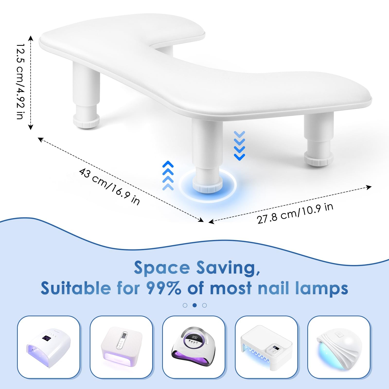 Manicure Arm Rest for Nails Tech: U Shaped Adjustable Nail Armrest White PU