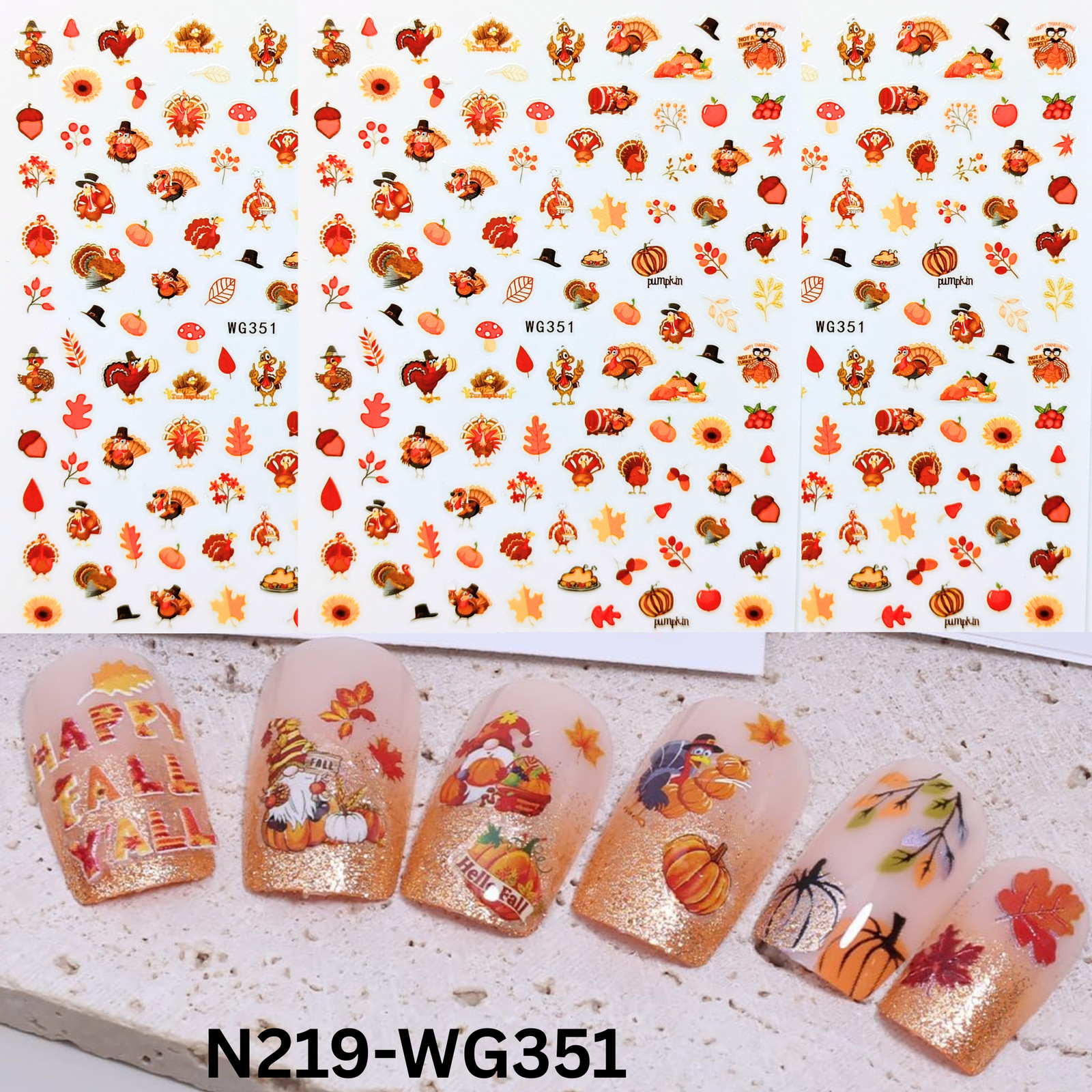 Thanksgiving Turkey Nail Art Stickers Autumn Pumpkin Harvest Decals