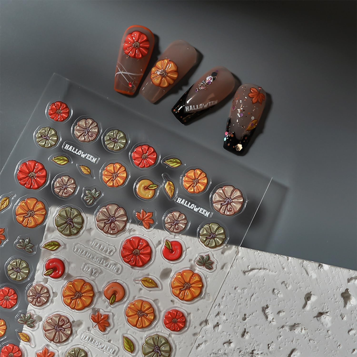 1 Sheets Fall Nail Stickers for Art 5D Self-Adhesive Embossed Multicolor