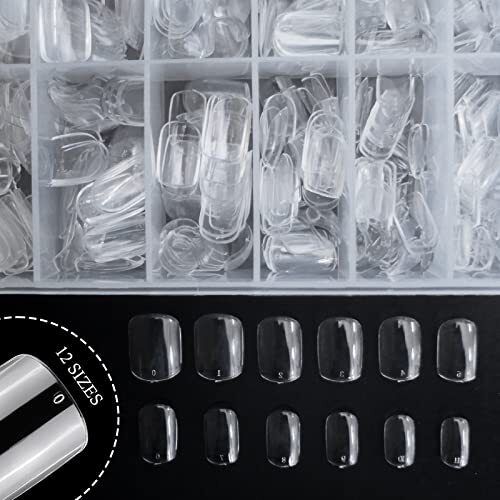 600pc Short Round Square Acrylic Nail Tips Full Cover Short Round Gel Tips