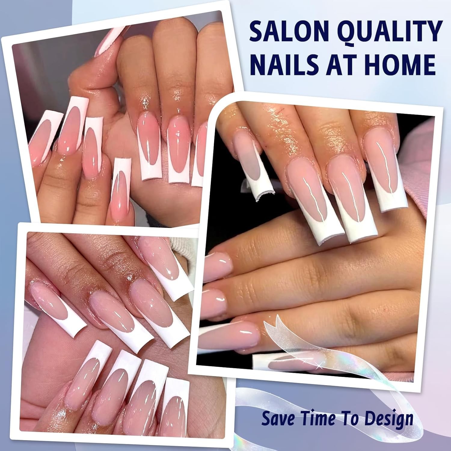 120Pcs White French Tip Press on Nails, Long Nails Press ons Square Fake Nail