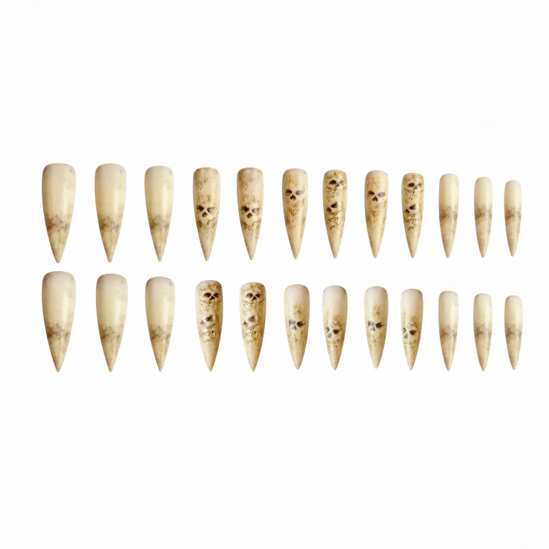 48 Pcs Vintage Skull Long Stiletto Press on Nails, Edgy Gothic Trendy Fake Nails
