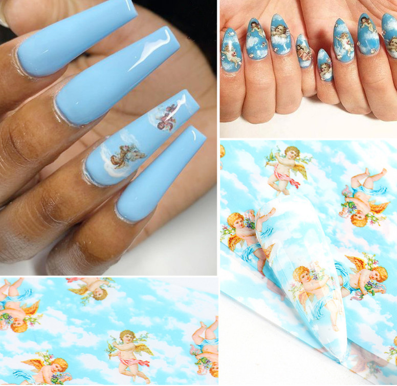 10Pcs Nail Foil Sticker Flower Angel Pattern Transfer Art Decorations 3118 NS46
